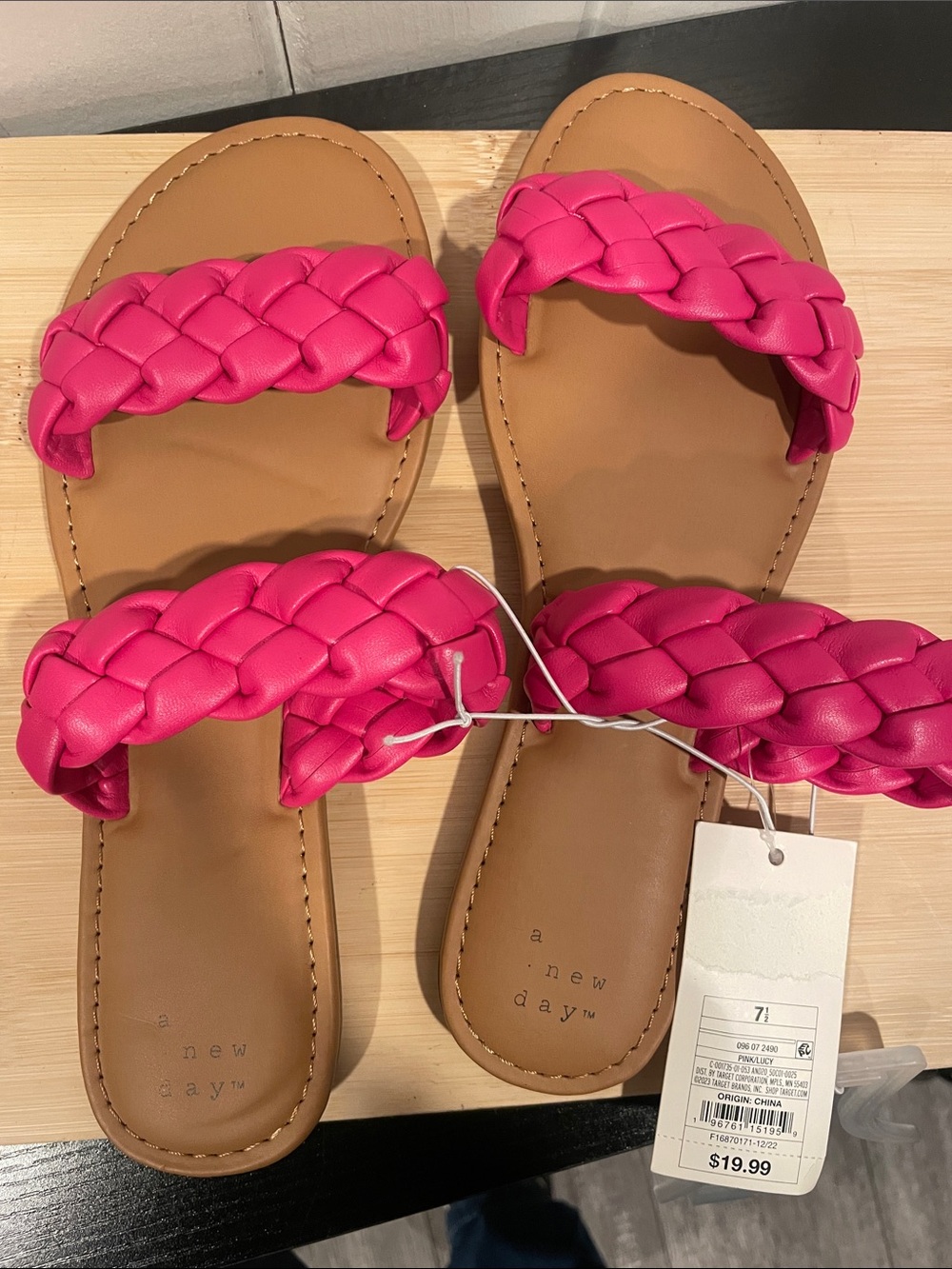 a new day Hot Pink Braided Double-Strap Slide Sandals NWT